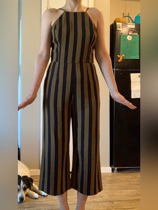 Dynamite Pants - Dynamite Black and Gold Vertical Striped Backless Tank-top Romper